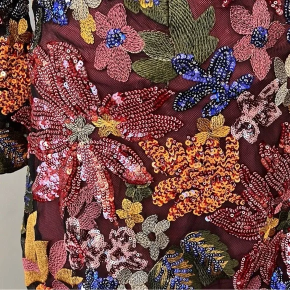 Anthropologie Floral Sequin Mini Dress - Multicolor - Picture 5 of 7